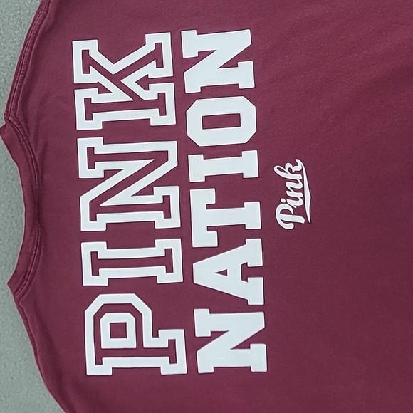 PINK Victoria's Secret Long Sleeve Pink Nation Maroon Tee Shirt - Size Small - Picture 4 of 11